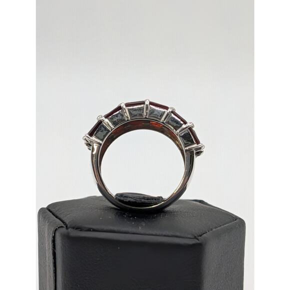 JTV Sterling Silver Red Garnet Baguette Band Ring Size 5 925 Wide Dome - Picture 4 of 9
